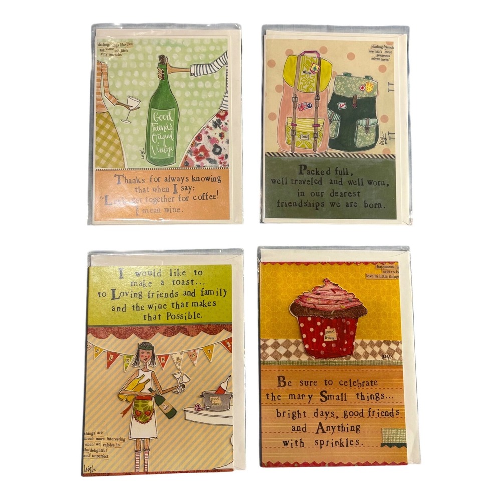 Friendship BFF Love Curly Girl Design Leigh Standley Greeting Cards 4 Whimsical